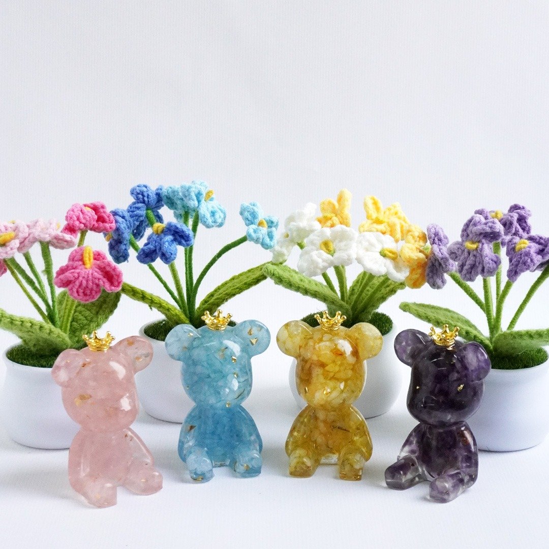 【Hourrae荷莱】招财好运晶熊 织花盆 水晶摆件 - 摆饰 - 水晶 多色