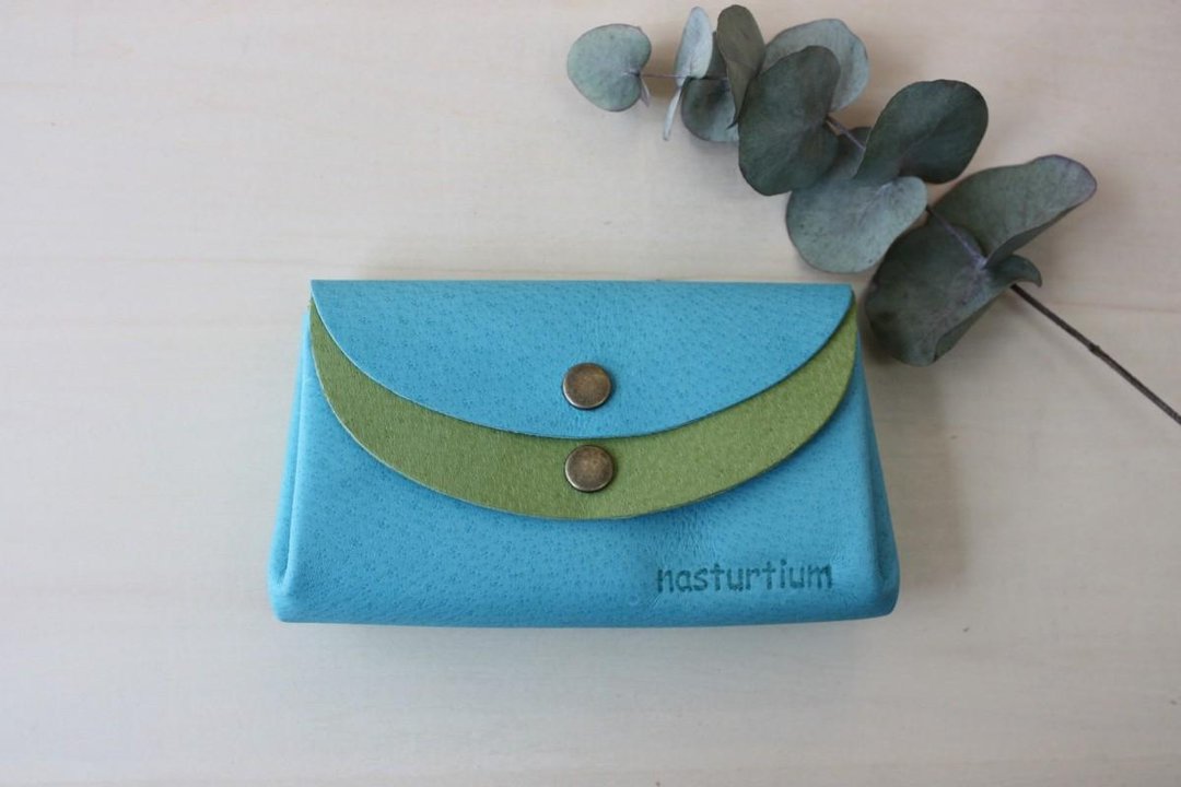 Small pigskin wallet Sora color x green - 皮夹/钱包 - 真皮 蓝色