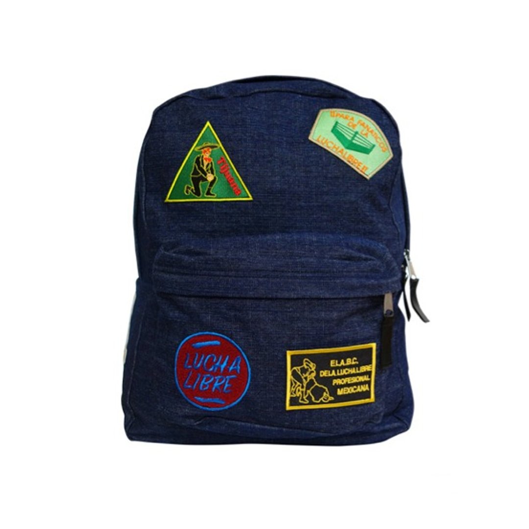 MEXIAN PATCH BACK PACK 补丁贴布水洗牛仔后背包 - 后背包/双肩包 - 棉 蓝色