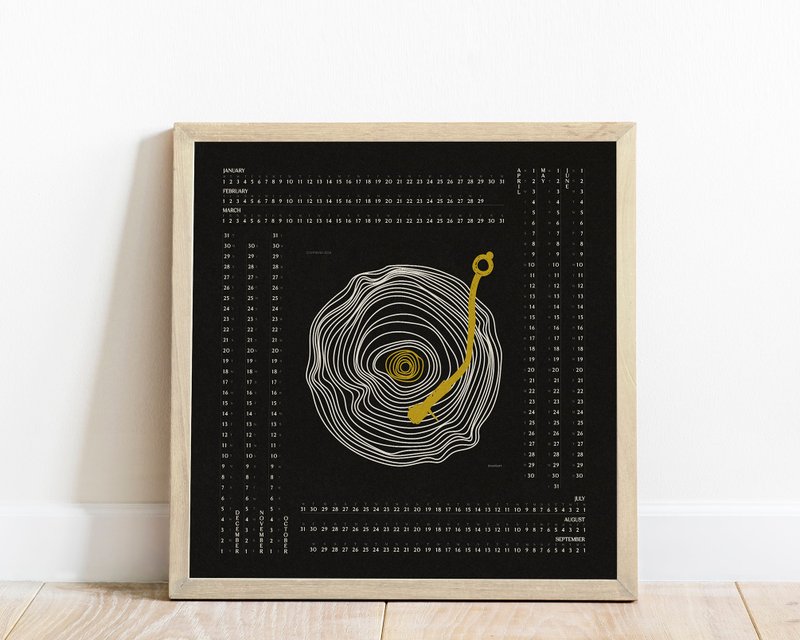 可打印 2025 年日历黑色抽象线乙烯基记录方形海报 - 其他数码设计 - 其他材质 