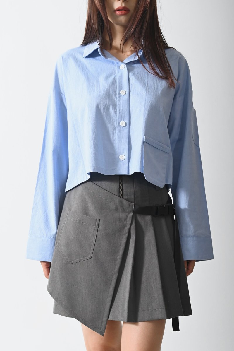 Shan Yong 垂吊口袋造型后背解构长袖上衣(三色) - 女装上衣 - 棉．麻 