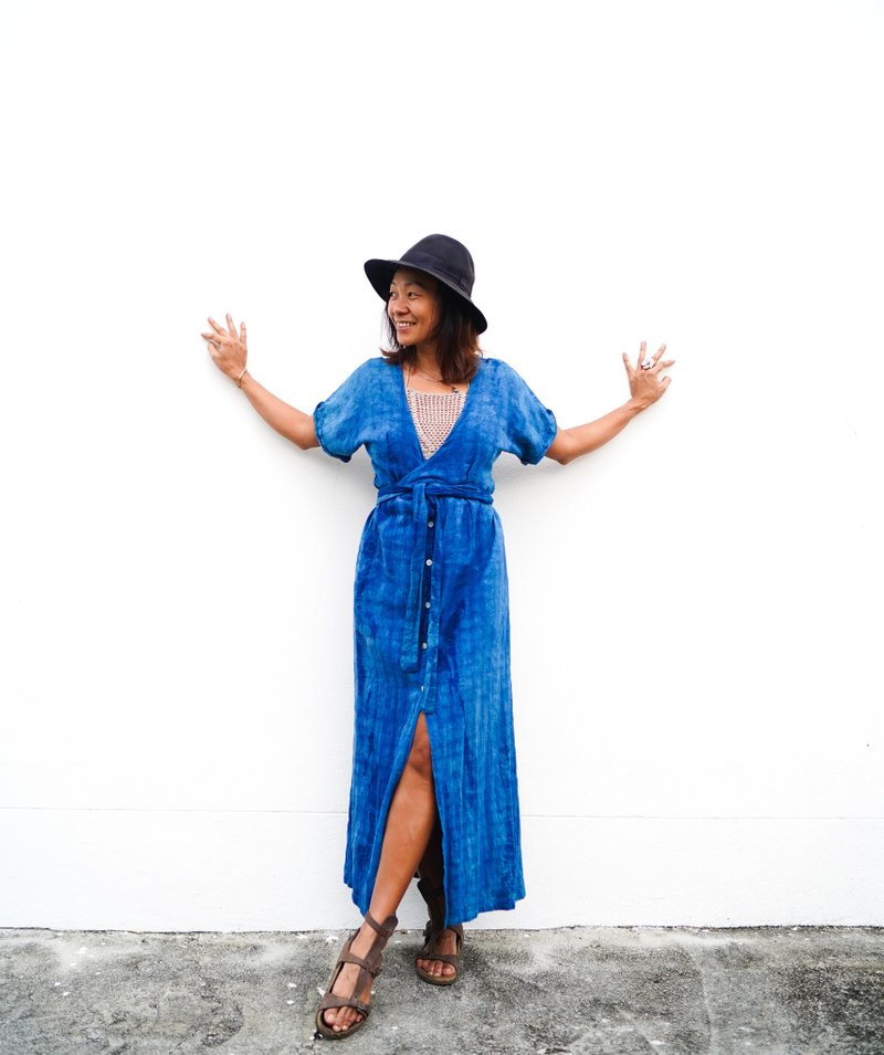 靛蓝色连衣裙 亚麻棉连衣裙 亚麻蓝色连衣裙 夏季亚麻连衣裙 - 洋装/连衣裙 - 其他材质 