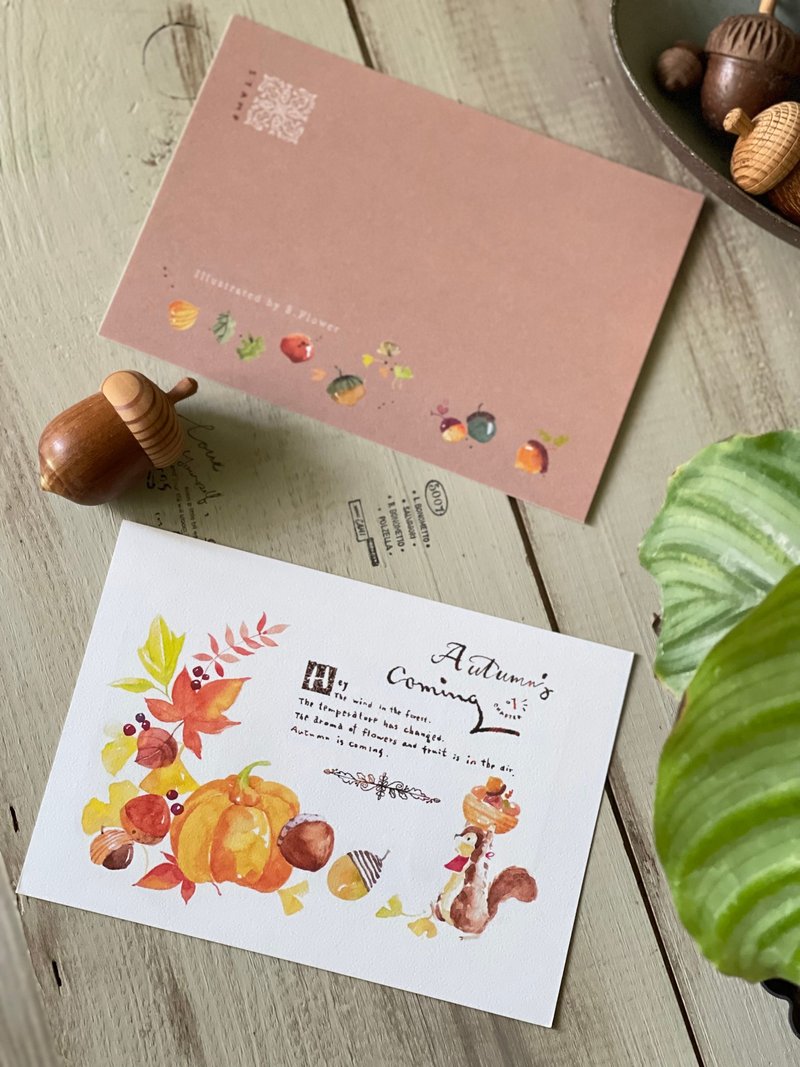 post card  秋天鼠Autumn squirrel - 卡片/明信片 - 纸 橘色