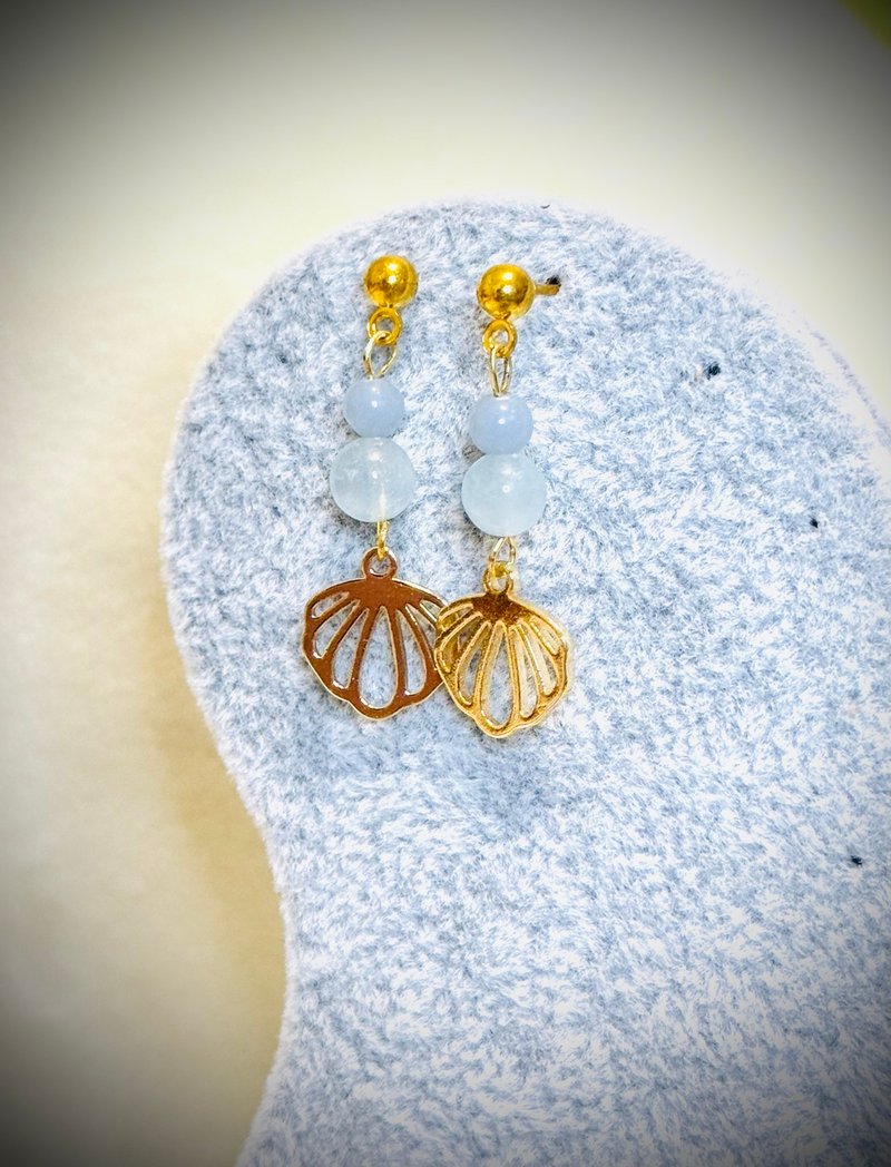 水晶系列 - 海蓝宝贝壳垂坠耳环 - 耳环/耳夹 - 水晶 蓝色