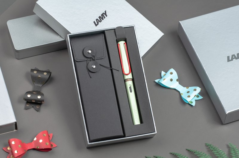 LAMY 钢笔 黑线圈笔袋礼盒 / SAFARI - 限量 特仕版 薄荷绿红夹 - 钢笔 - 塑料 绿色