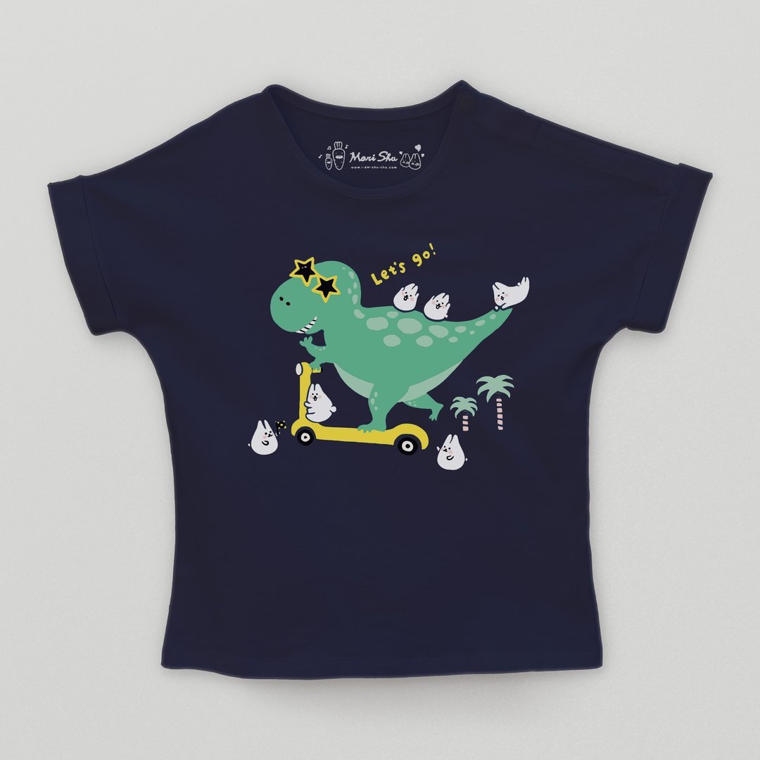 Kid-麻糬兔飞天暴龙溜滑板小孩T-shirt (藏青色) - 童装上衣 - 棉 蓝色