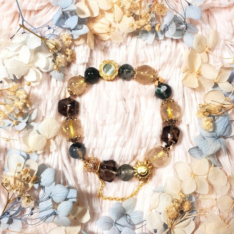 现货 水草玛瑙 茶晶 钛晶 【复古的阳】招财手链 - 手链/手环 - 水晶 咖啡色