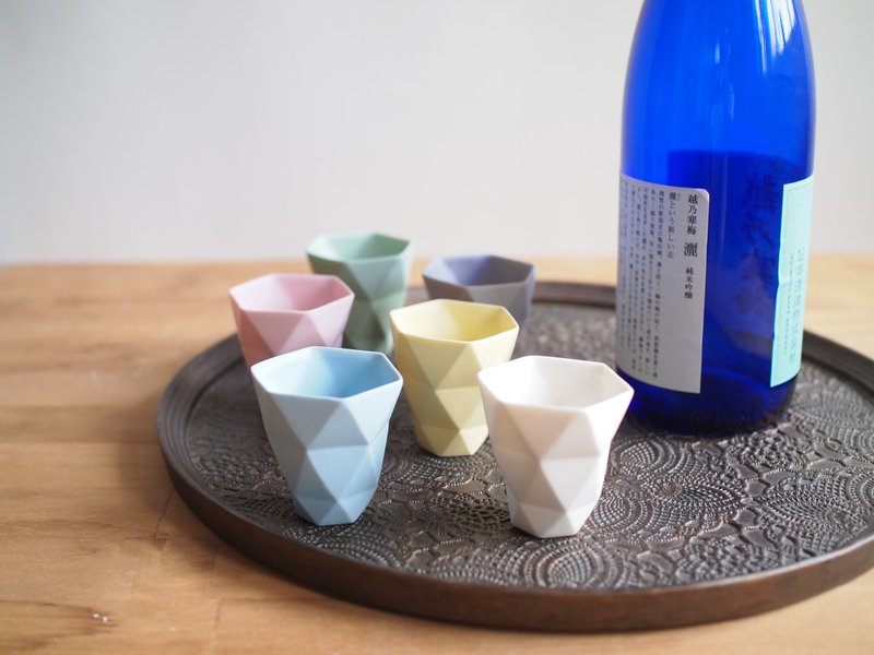 origami Ochoko Straight Pink - 酒杯/酒器 - 陶 粉红色