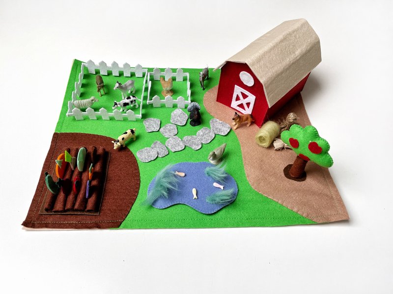 Felt play mat set for kids, Farm play mat, Small world play, Felt playscape - 玩具/玩偶 - 环保材料 