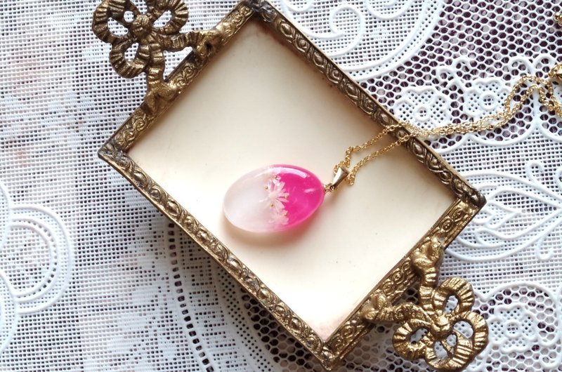 树脂艺术 双色花朵坠饰・玫瑰粉 - 项链 - 树脂 粉红色