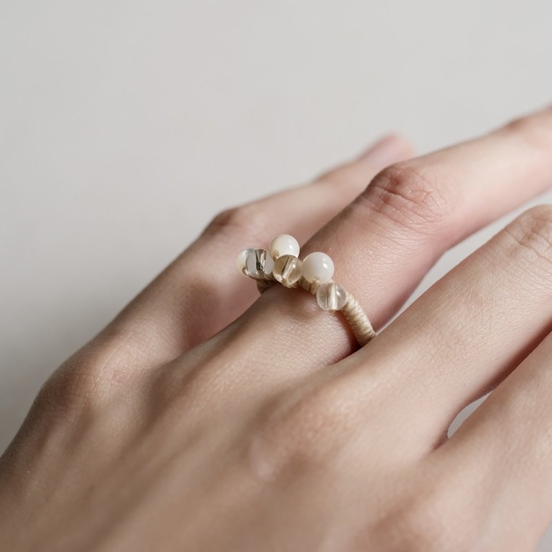 【轻量戒指】天然石/蜡绳编织 - 戒指 - 水晶 