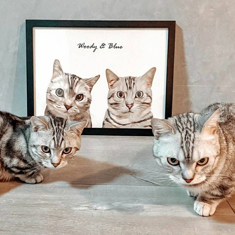 10寸北欧风手绘宠物相框画 (2只) - 订制画像 - 其他材质 