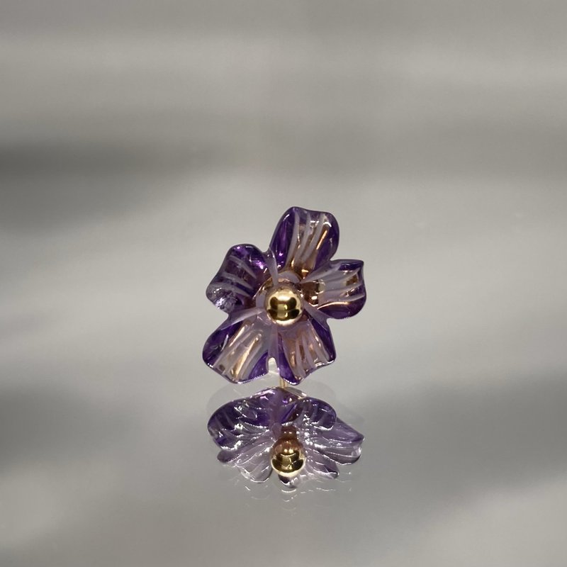 紫水晶花雕耳针-1 - 耳环/耳夹 - 宝石 紫色