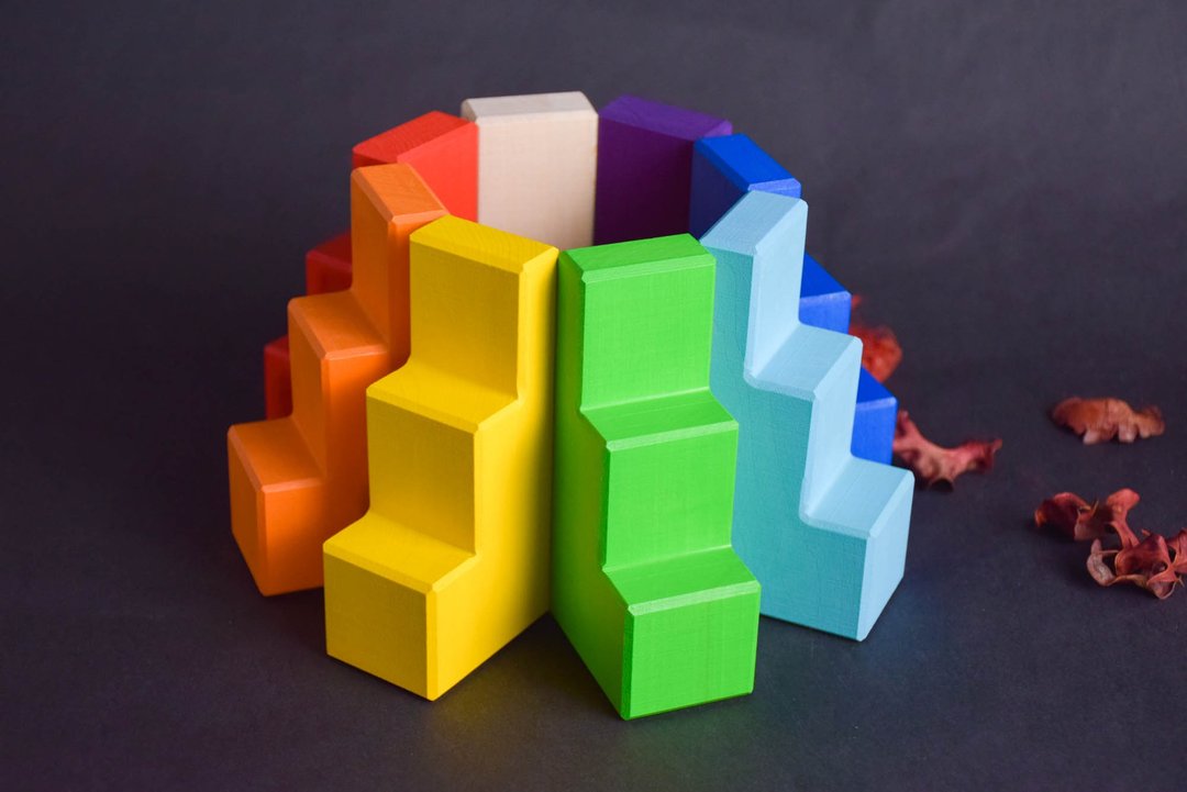 Stepped Roofs Building Set Rainbow - 玩具/玩偶 - 木头 多色
