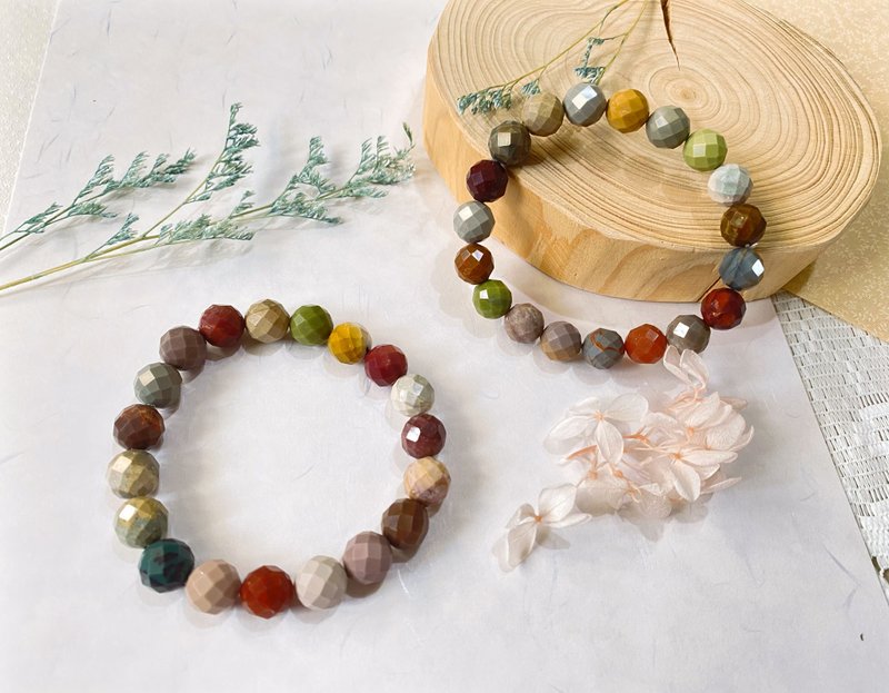 阿拉善彩玉玛瑙 浓彩料钻切||避邪招财助眠 水晶手链 - 手链/手环 - 水晶 多色