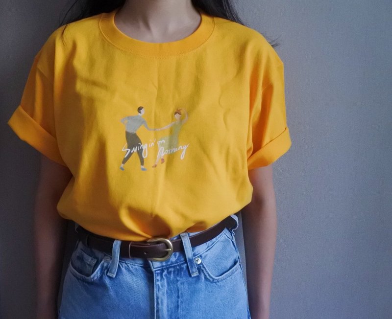 Birdddland原創手繪圖案 Swing復古重磅Tshirt 金色麦田 男女通用 - 中性连帽卫衣/T 恤 - 棉．麻 黄色