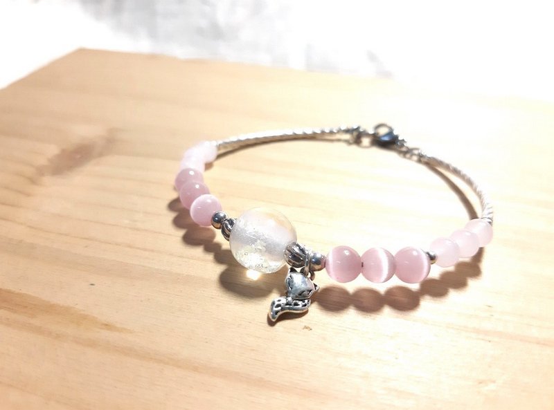 柚子林琉璃 - 好人缘 - 925纯银配件 - 微夜光 - 手链/手环 - 琉璃 粉红色