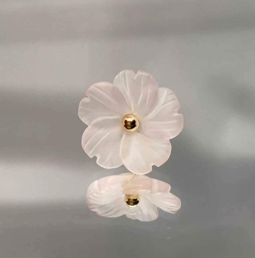蔷薇石英花卉雕刻耳环 - 2 - 耳环/耳夹 - 宝石 粉红色