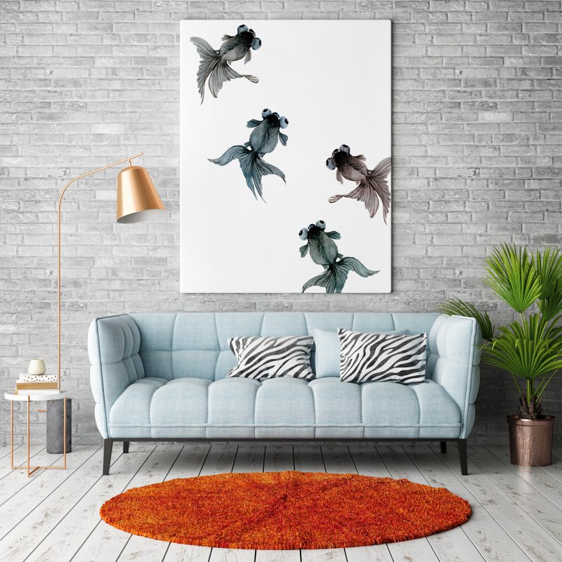 【黑金鱼】限量版水彩印制画 | 中式水墨风 | 黑白极简主义画报 - 海报/装饰画/版画 - 纸 