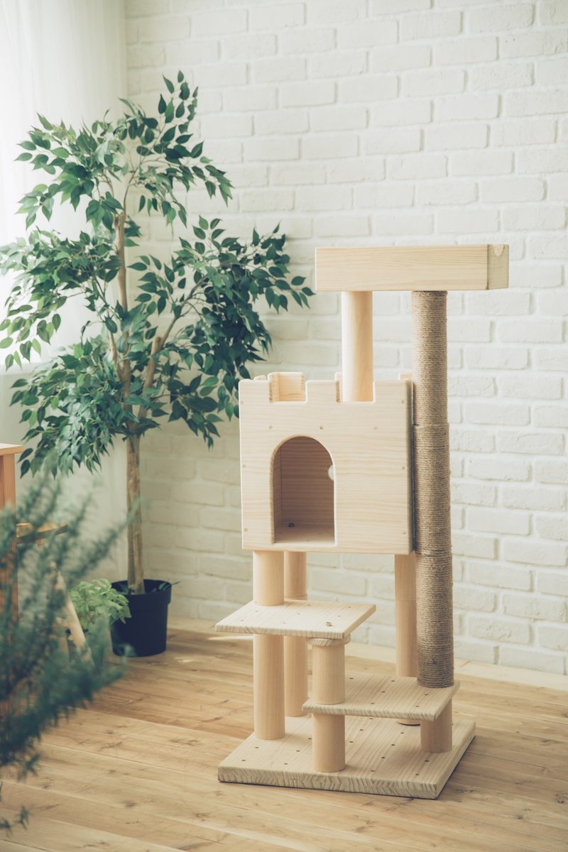 【M003】MiCHA 梦工房 - 乐高概念猫跳台 - 幸福小筑 - 抓板/跳台 - 木头 金色