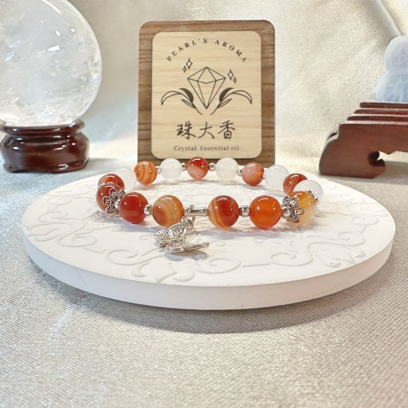 冬阳之暖 — 红玛瑙・白玛瑙・925纯银 - 手链/手环 - 水晶 红色
