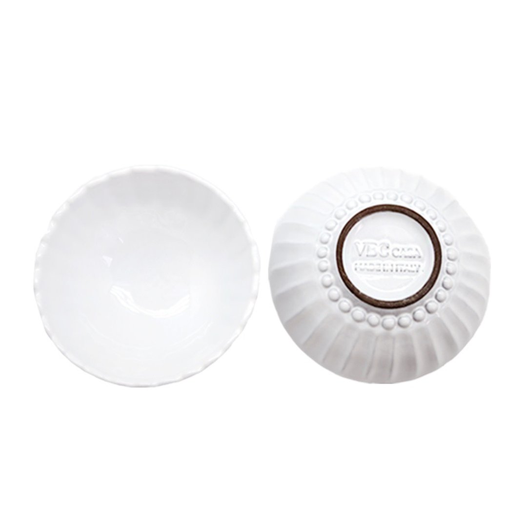 手工纯白条纹系列 - 14 CM 大碗 - 碗 - 陶 白色