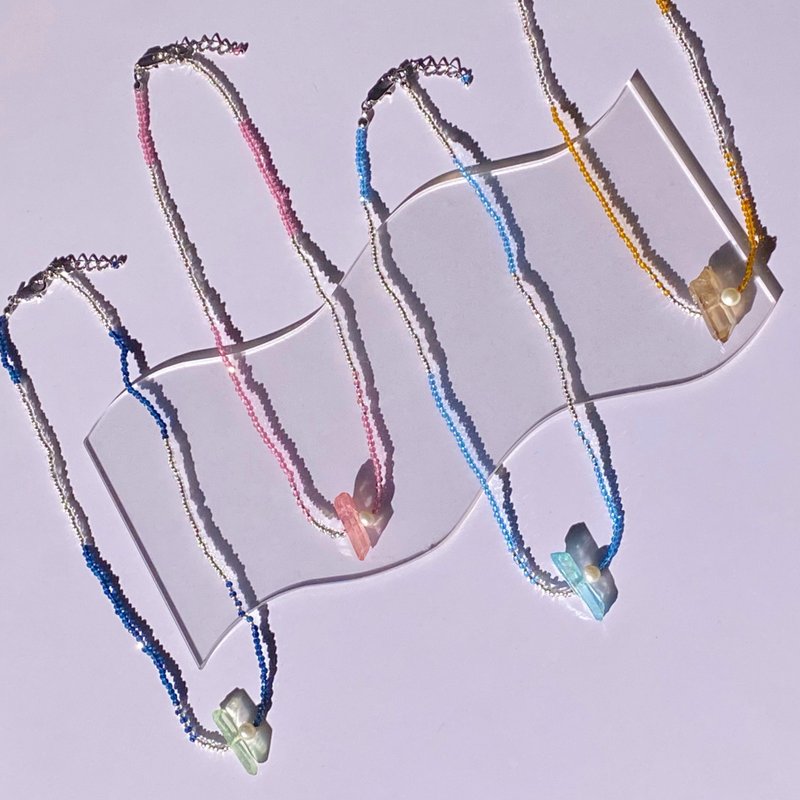 菱形切工水晶项链 - 项链 - 石头 多色