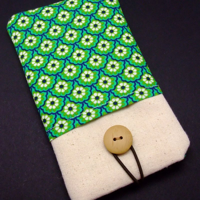 定制化电话包 手机袋 手机保护布套例如 iPhone - 花卉图案(P-94) - 手机壳/手机套 - 棉．麻 绿色