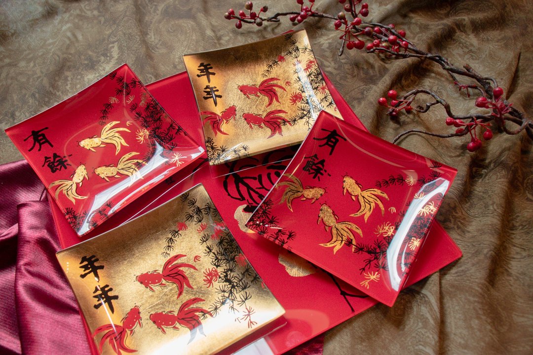 送礼首选【年年有余】礼盒组 - 盘子/餐盘/盘架 - 玻璃 红色