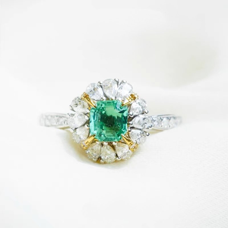 【闪耀晨曦】CJ Design 18K金镶嵌祖母绿钻石戒指 设计师款原创 - 戒指 - 宝石 绿色