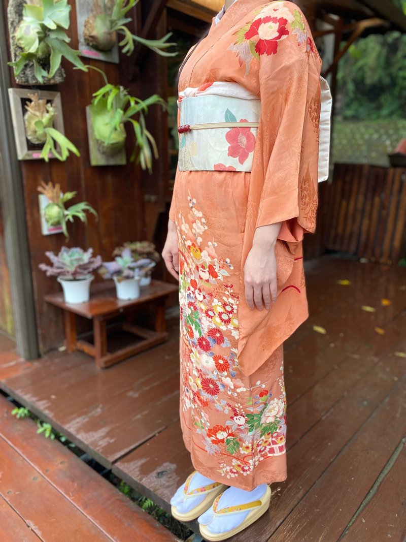 刺绣花篮一纹付访问着古董和服 - 洋装/连衣裙 - 丝．绢 粉红色