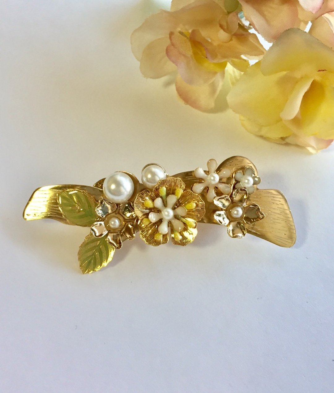 Flower perl hairclip (Flower Pearl hair clips) - 发饰 - 其他金属 金色