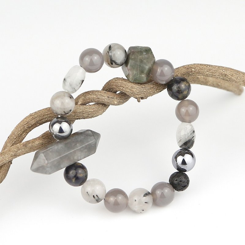 072112七轮调和手串/黑发晶云水晶/天然/手链/水晶/能量石/原生态 - 手链/手环 - 水晶 多色