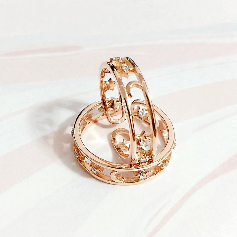 星月玫瑰金纯银925戒指 宽版镂空款式 活动围 礼盒装 - 戒指 - 纯银 粉红色