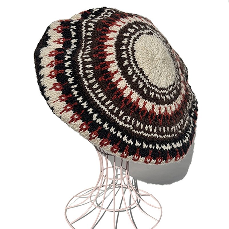 【针织帽】费尔岛纹针织贝蕾帽 驼色系 - 帽子 - 羊毛 卡其色