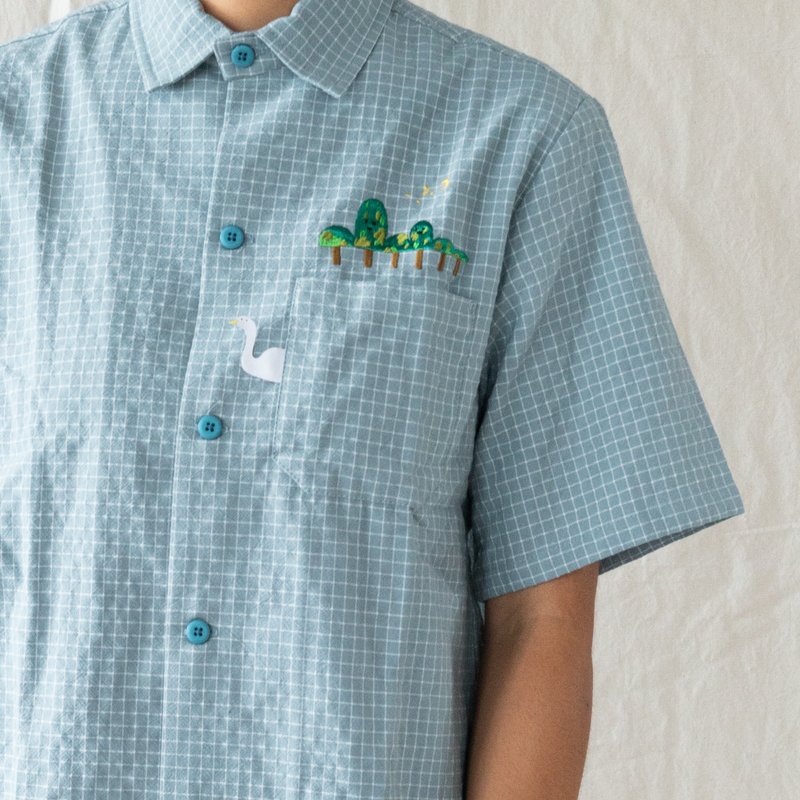 瑞典的森林 / 皱皱蓝格子衬衫 - 中性连帽卫衣/T 恤 - 棉．麻 