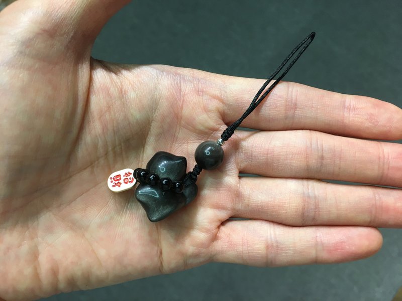 砂银黑曜石猫猫吊饰 - 抵御负能量,辟邪水晶 - 吊饰 - 水晶 