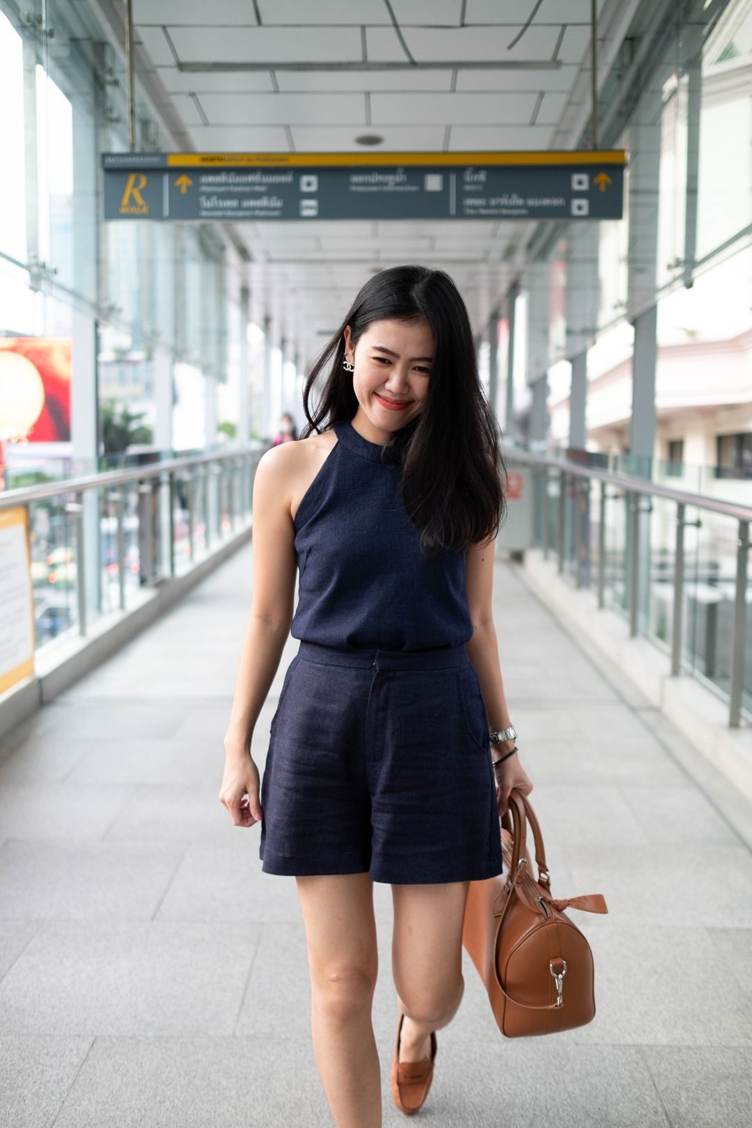 Hemp Short Pants - Blue - 女装短裤 - 其他材质 蓝色