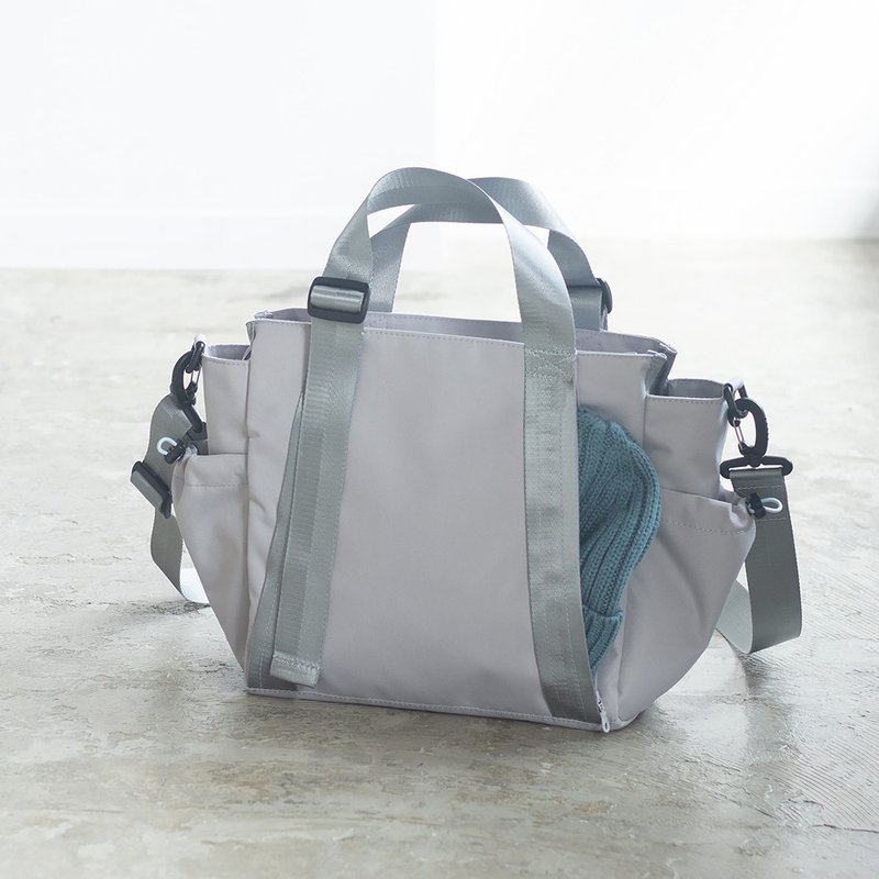 中号【银灰】10口袋3WAY多用托特包 防泼水尼龙 侧背斜背 A4 - 侧背包/斜挎包 - 尼龙 灰色