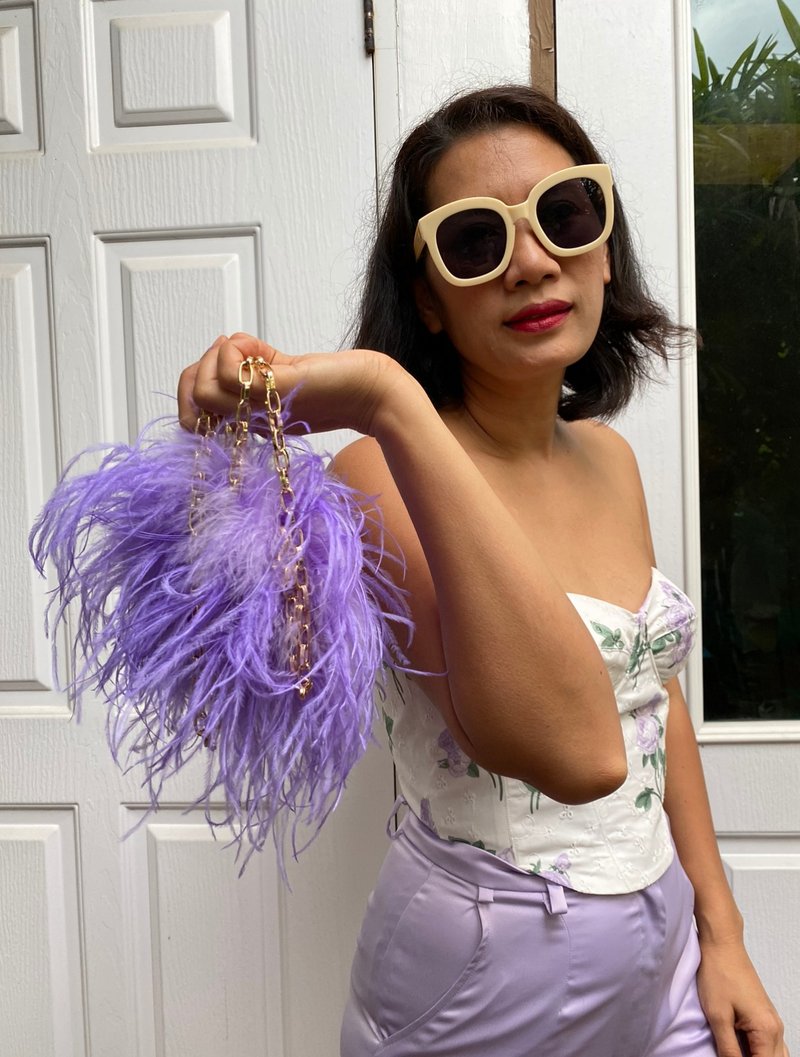 Ray lavender purple feathers mini bag for cocktail party - 手提包/手提袋 - 羽绒 紫色