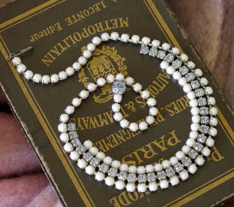 古董 Vintage-Weiss蓝白双色莱茵石项链 N725 - 项链 - 其他金属 银色