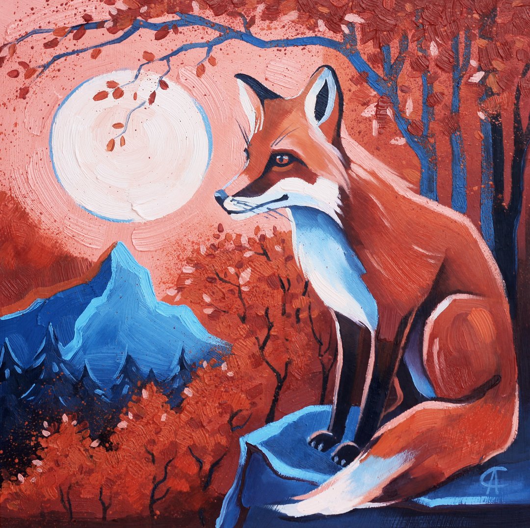 福克斯绘画秋季风景原始艺术动物艺术品苗圃墙装饰 - 海报/装饰画/版画 - 其他材质 橘色