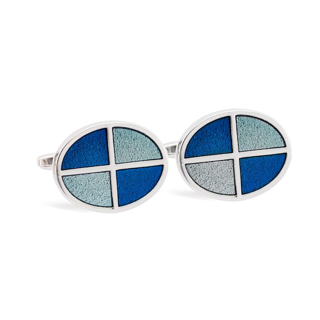 Blue Shades Oval Cufflink with Quadrant Pattern - 袖扣 - 珐琅 蓝色