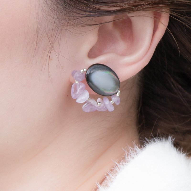 EYE EARRING CRYSTAL (CLIP Type) - 耳环/耳夹 - 贝壳 透明