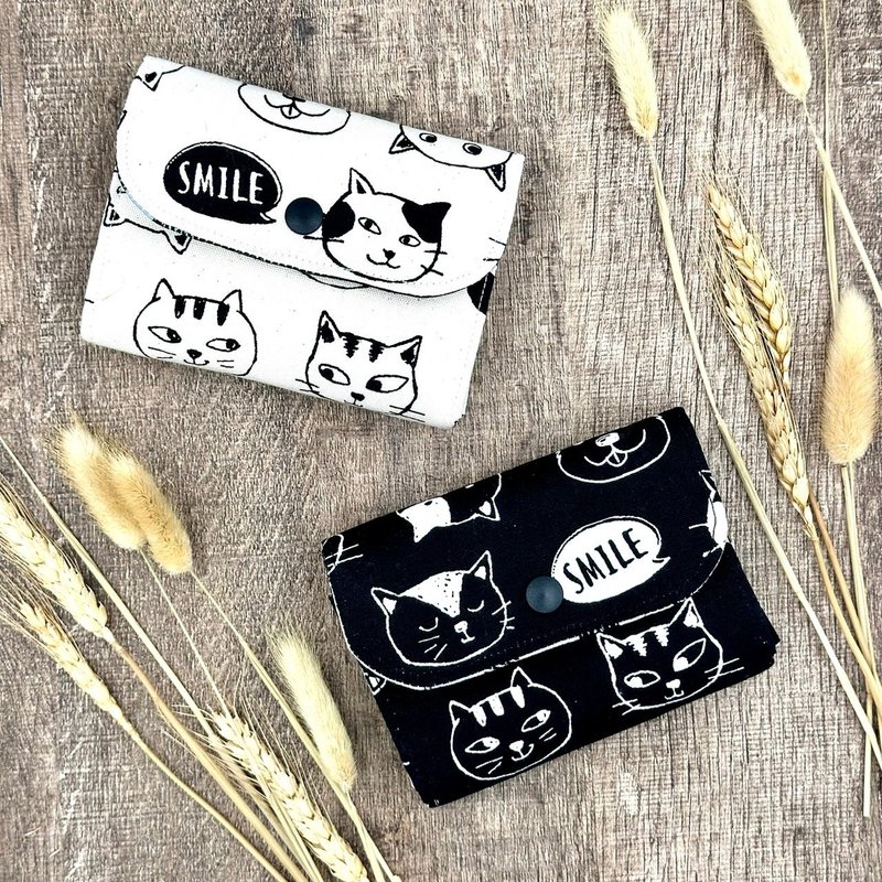 大脸猫手作三层零钱包 - 零钱包 - 棉．麻 黑色