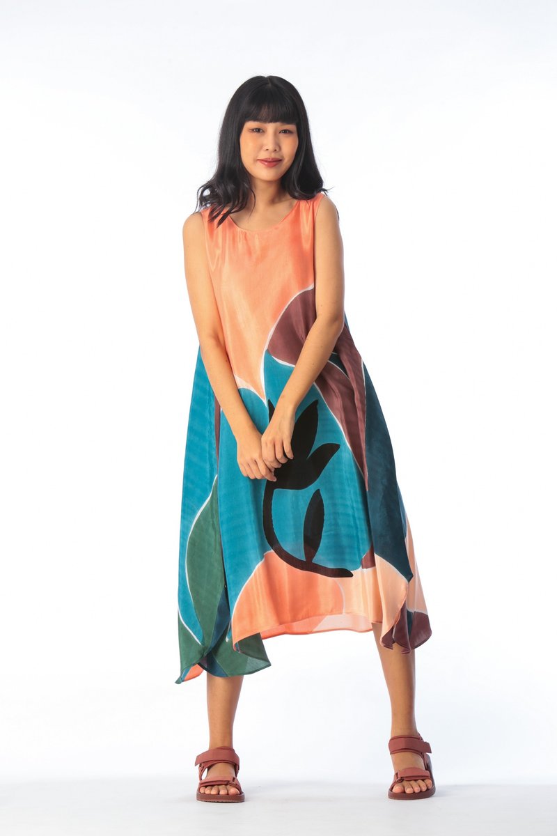 Dress Hand Paint Soft Cotton Silk for Yoga Vacation Holidays - 洋装/连衣裙 - 棉．麻 粉红色