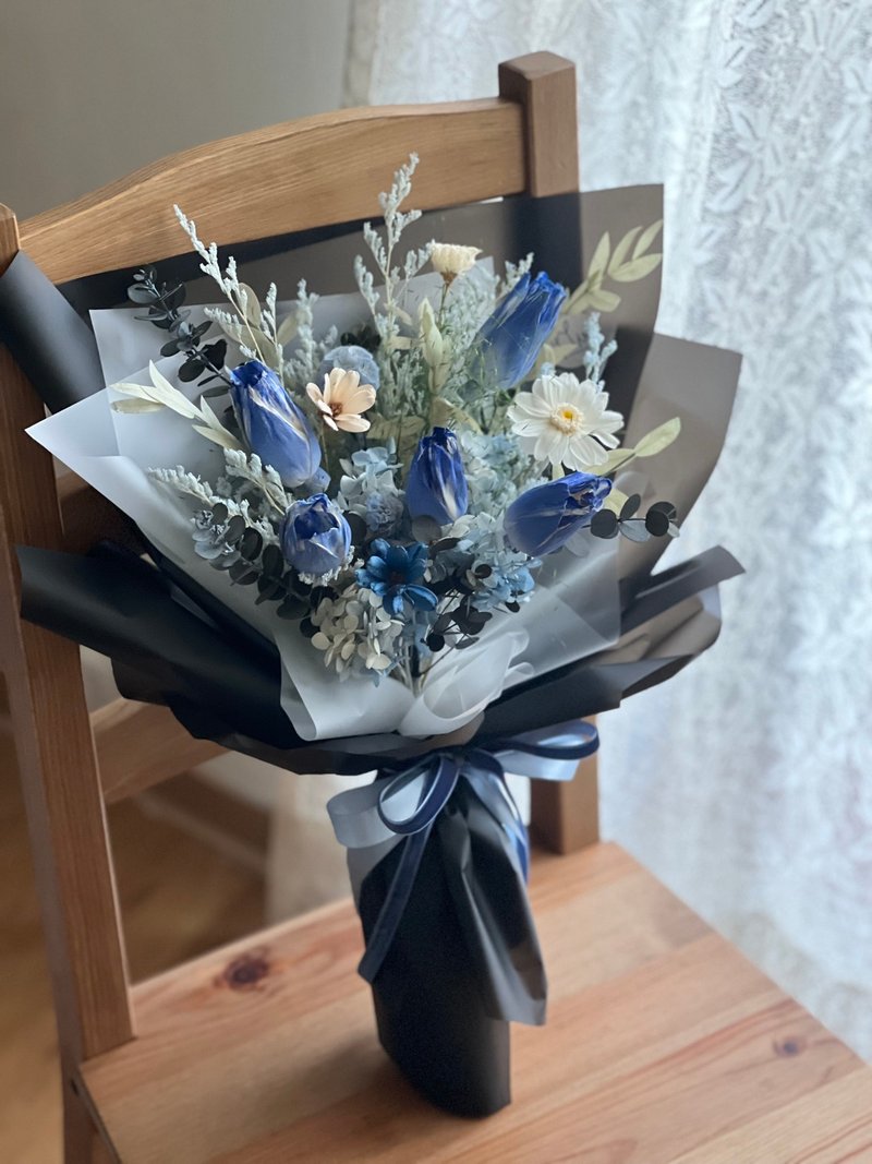 干燥郁金香花束 蓝色花束 男生花束 干燥花 永生花 不凋花 - 干燥花/捧花 - 植物．花 蓝色
