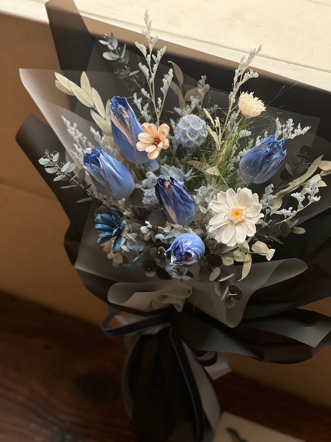 干燥郁金香花束 蓝色花束 男生花束 干燥花 永生花 不凋花 - 干燥花/捧花 - 植物．花 蓝色