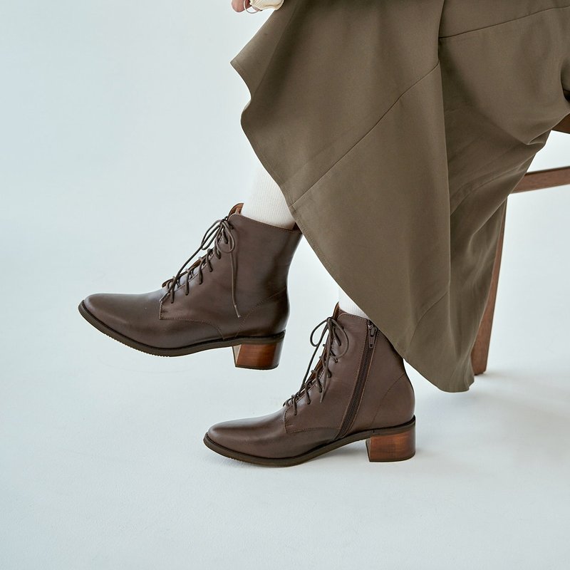 大人系中筒军靴 _ 深咖 - 女款短靴 - 真皮 咖啡色
