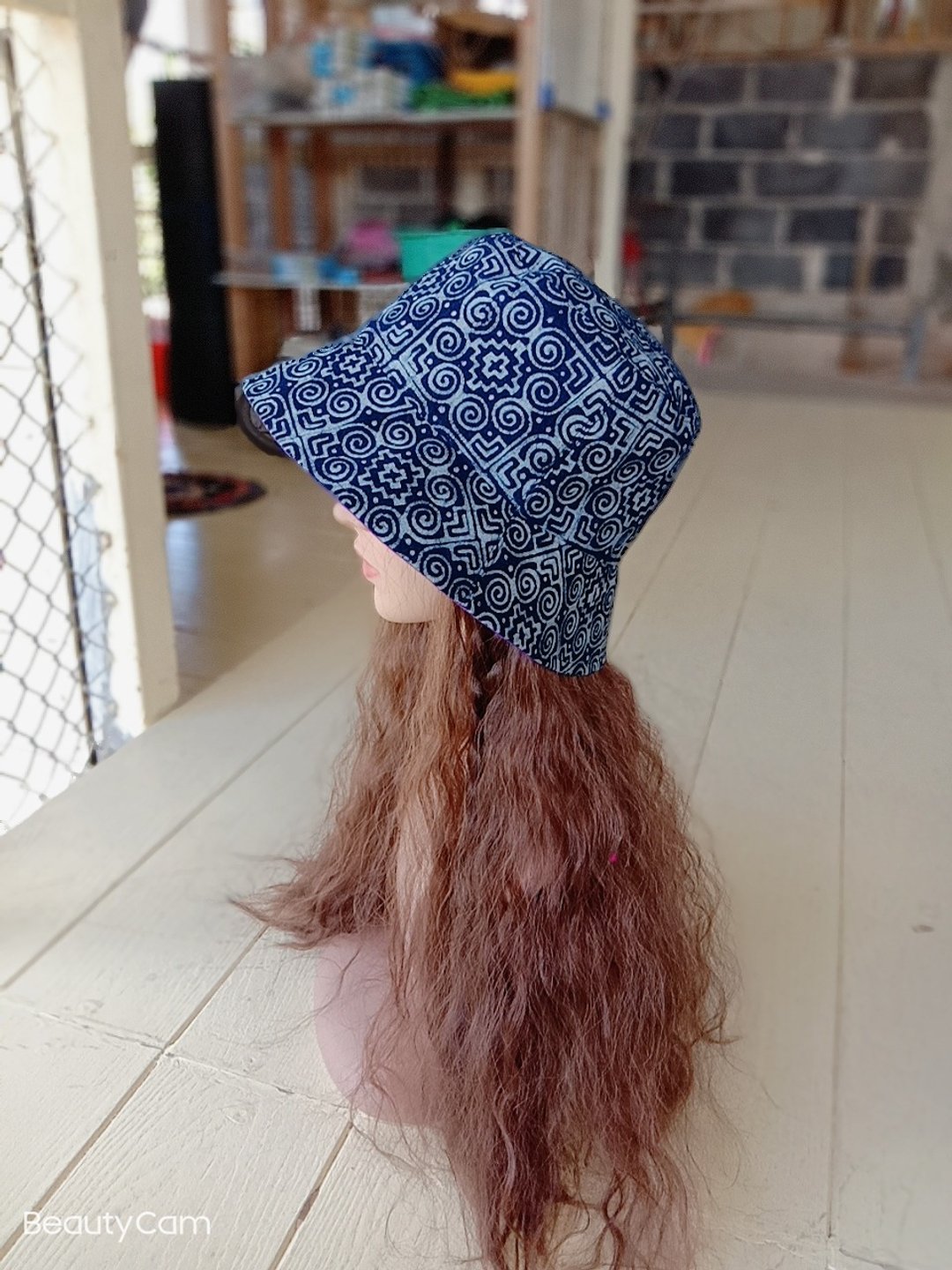 Bucket hat Cotton bucket hat with candle writing - 帽子 - 其他材质 蓝色